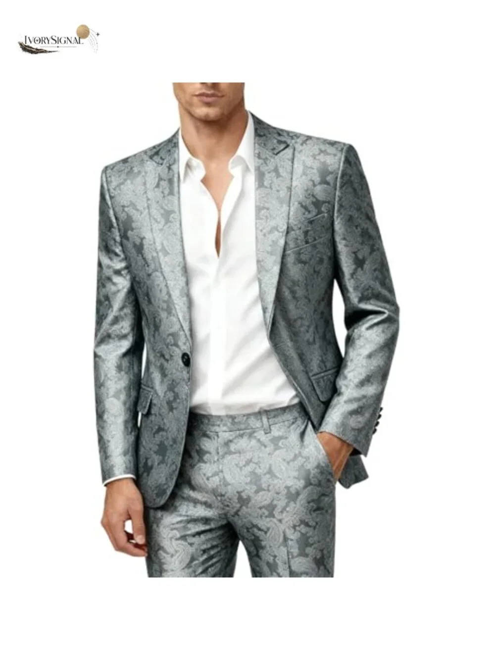 Mens 2-Piece Paisley Dress Suit One Button Wedding Blazer Pants Set